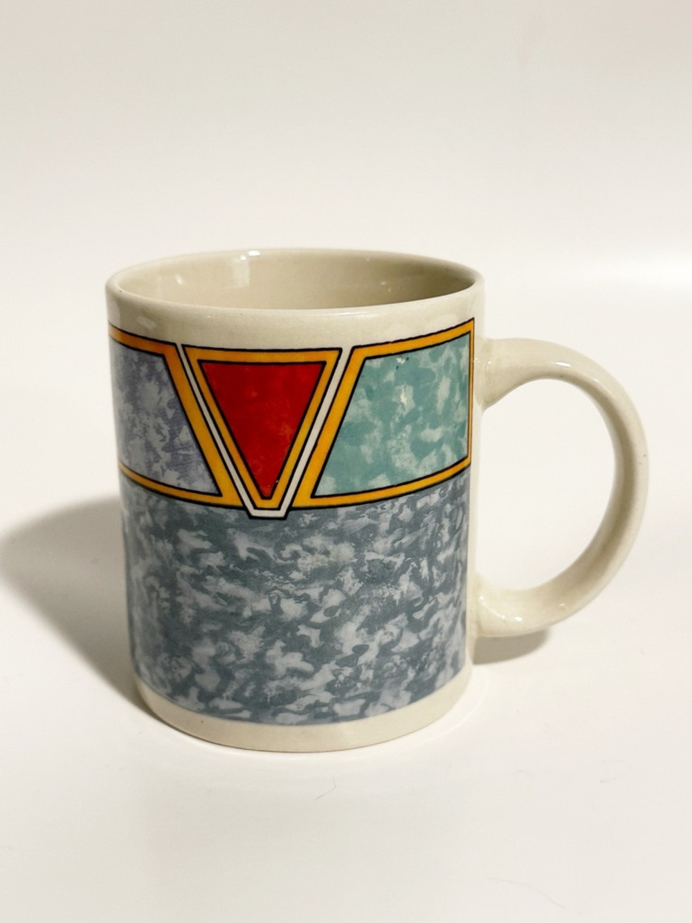 Vintage Gibson Housewares Southwestern Geometric Mug Blue Grey Red 90s